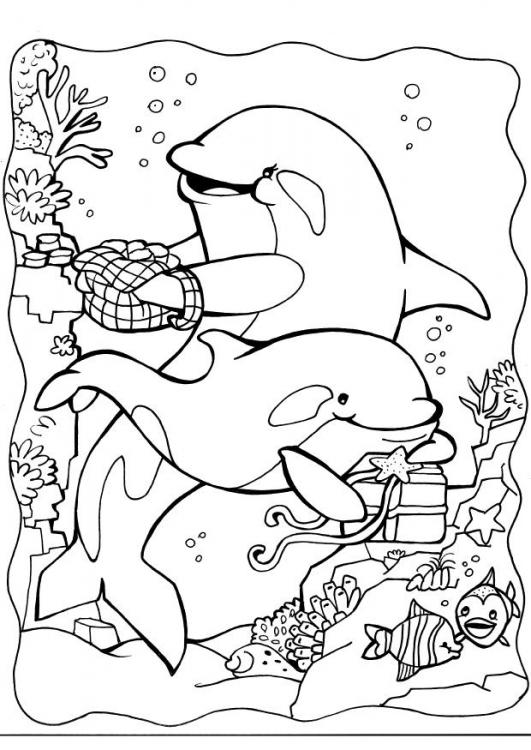 Coloriage dauphins sous l'eau