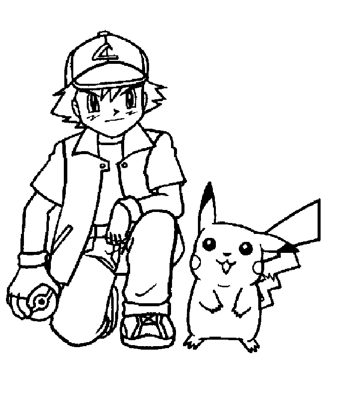 Coloriage Sacha et Pikachu